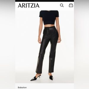 Aritzia Babaton black faux leather pants flare size 10